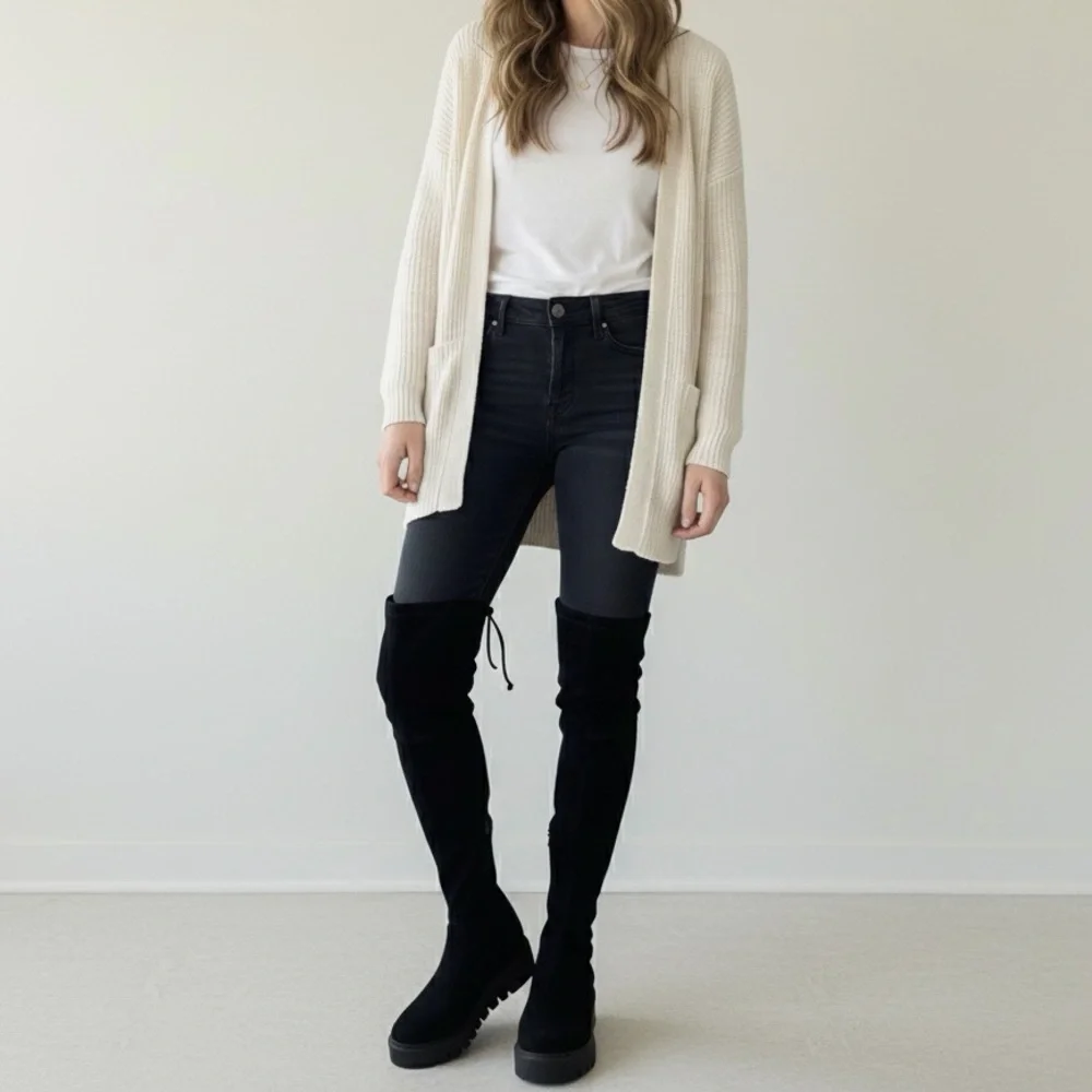 Stuart Weitzman Boots Chalet City Lug Sole Over The Knee Boots Size 8 Black
